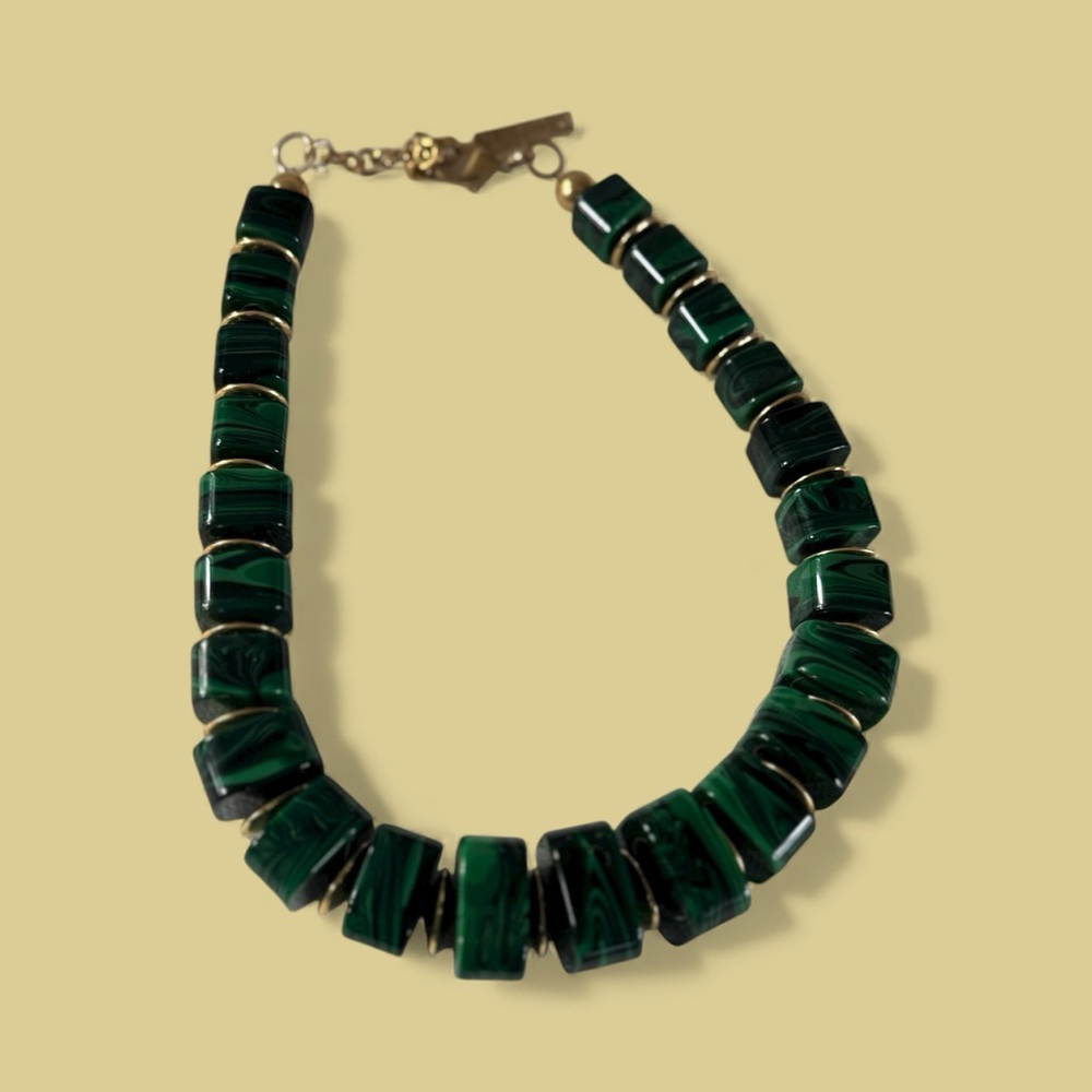 Elegant Green Beaded Necklace-beads are stone I believe-very substantial.